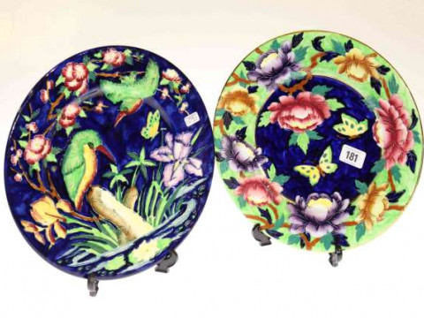 Two Maling wall plates 'Butterfly' and 'Kingfisher'