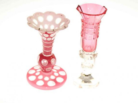 Bohemian overlay glass vase and ruby vase (2)