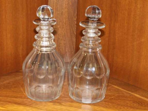 Pair Georgian glass three ring neck decanters