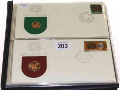 Papua New Guinea 1975 proof set coins in first day covers