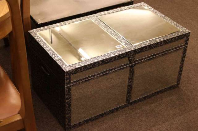 Mirror panelled and silvered metal trunk