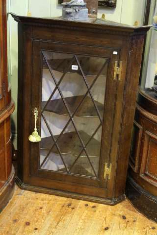 19th Century oak astragal glazed corner wall cabinet