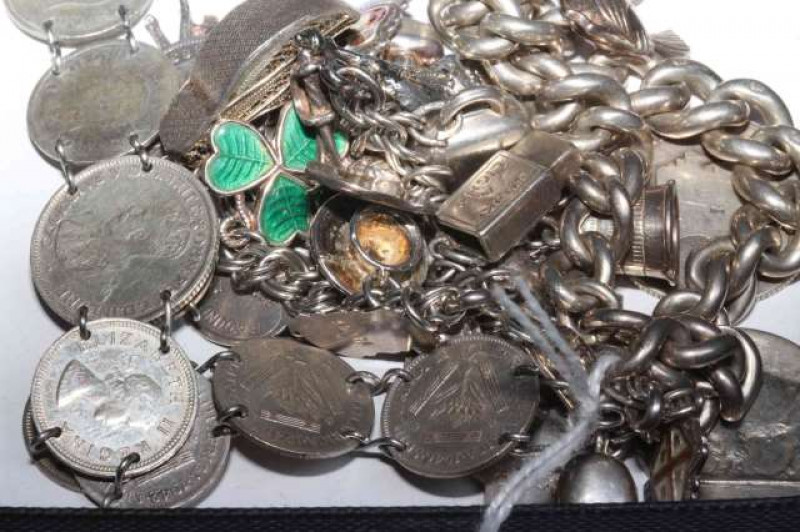 Silver curb-link bracelet, charm bracelet, etc