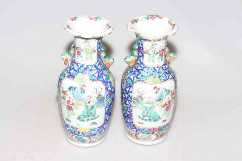 Pair of Chinese 19th Century enamel decorated vases (a/f)