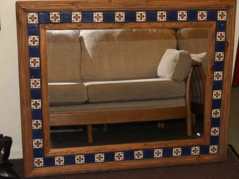 Rustic mirror with tiled surround, 125cm by 101cm
