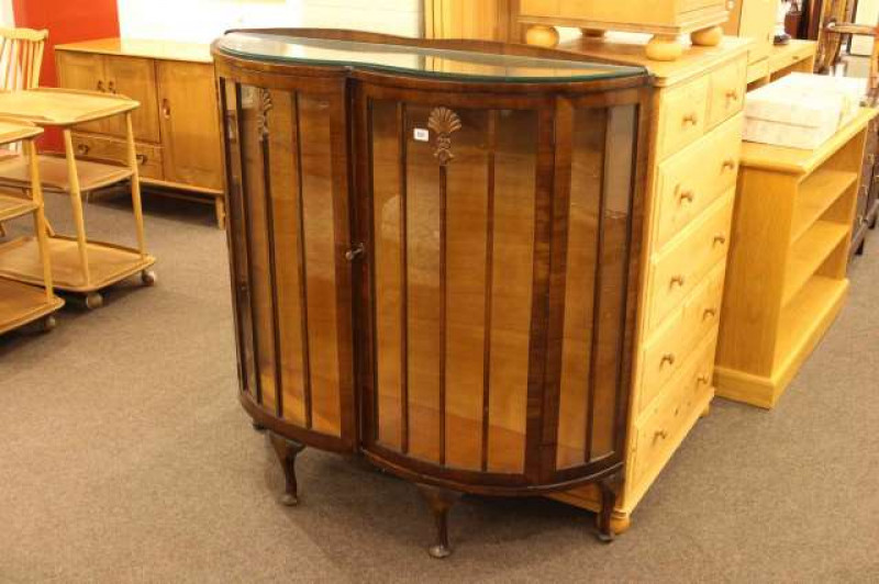 1930's walnut double door china cabinet