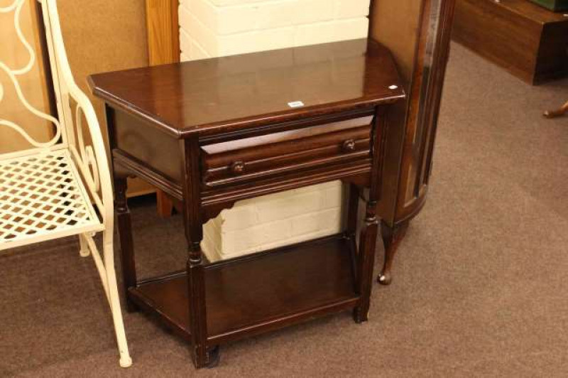 Oak canted corner single drawer hall table