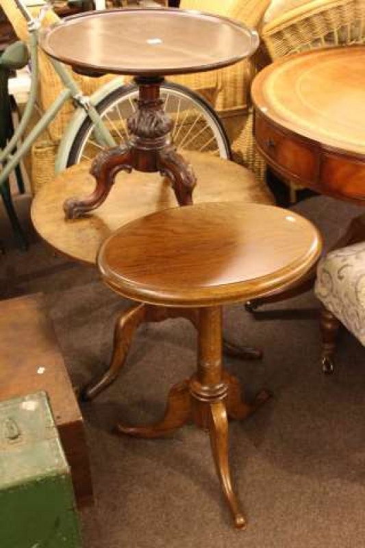 Two oak and mahogany tripod occasional tables