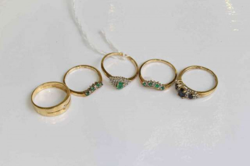 Five gem set gold rings