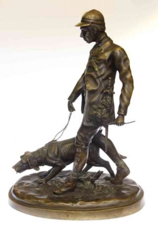 Large bronze of a landed gentry and gun dog