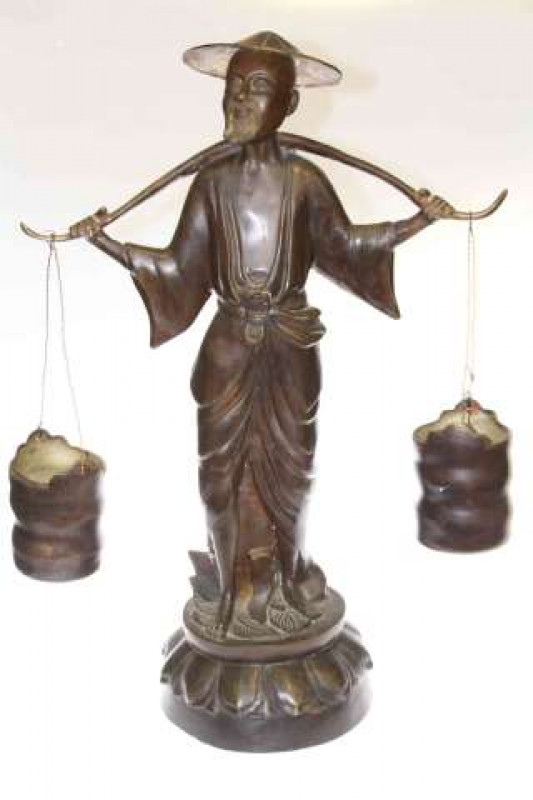 Spelter figure of Chinese man carrying two pails