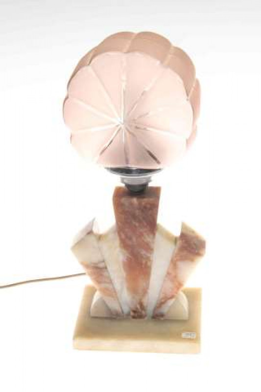 Art Deco style onyx and tinted glass table lamp