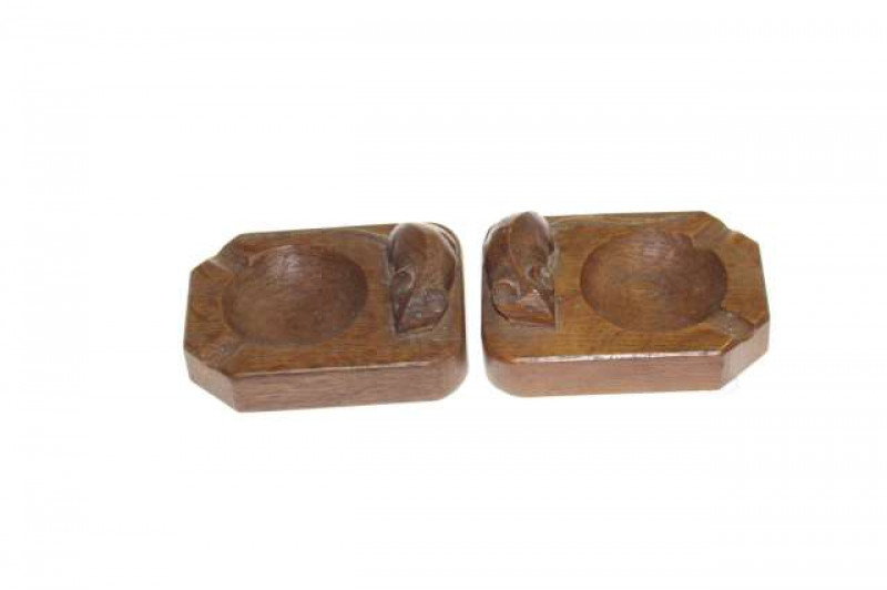 Two Robert 'Mouseman' Thompson oak ashtrays