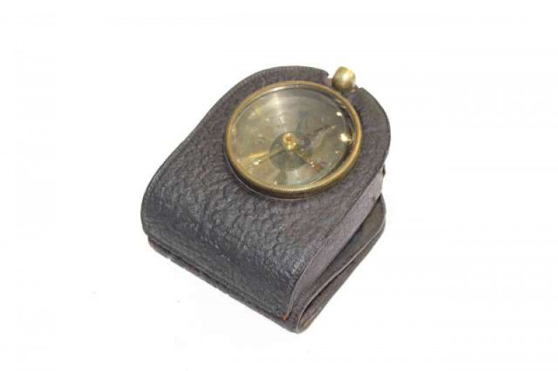 Leather cased brass compass, probably Boer War