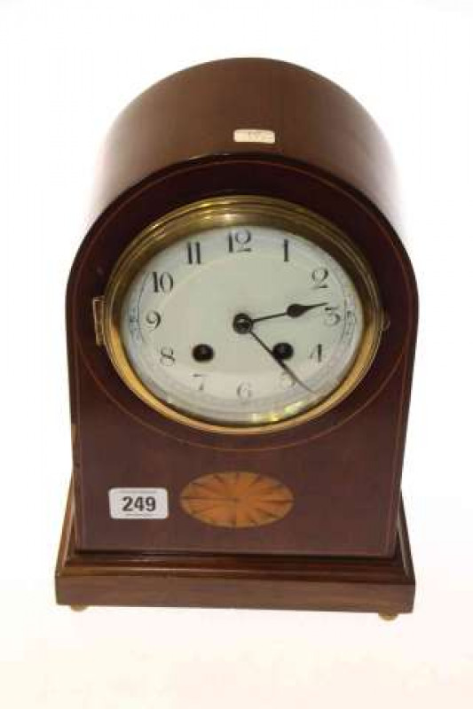 Edwardian inlaid mahogany mantel clock