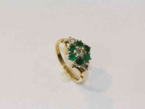 18 carat gold, emerald and diamond ring
