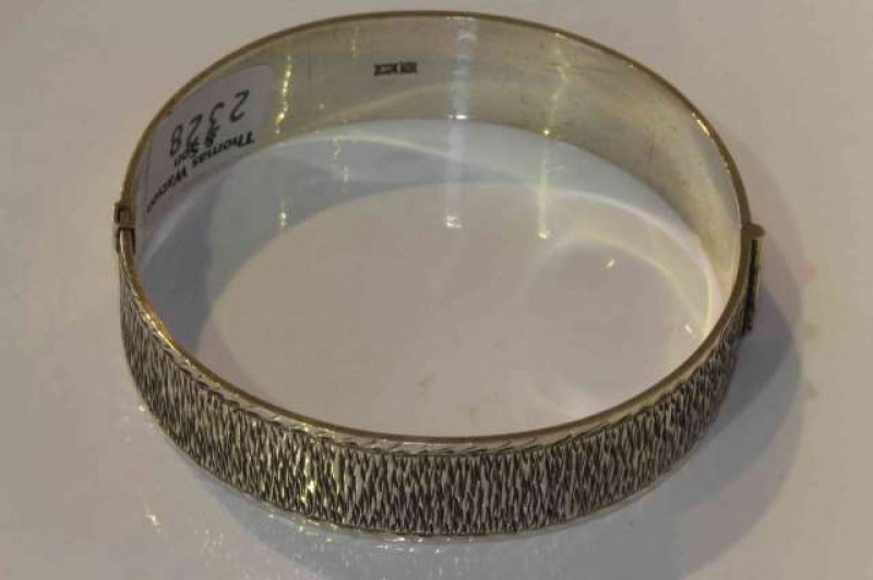 Silver bark effect bangle