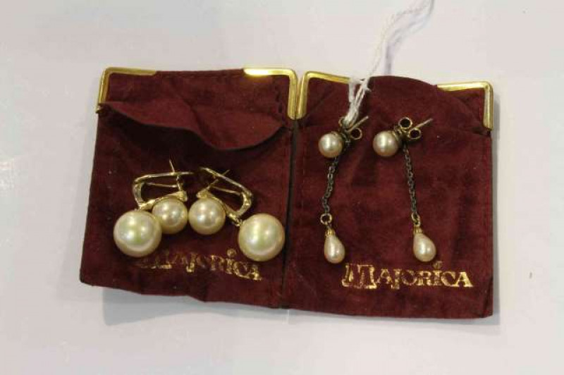 Two pairs of cultured pearl earrings