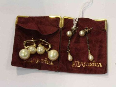 Two pairs of cultured pearl earrings