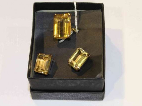 Suite of 14 carat gold and citrine jewellery comprising ring and pair...