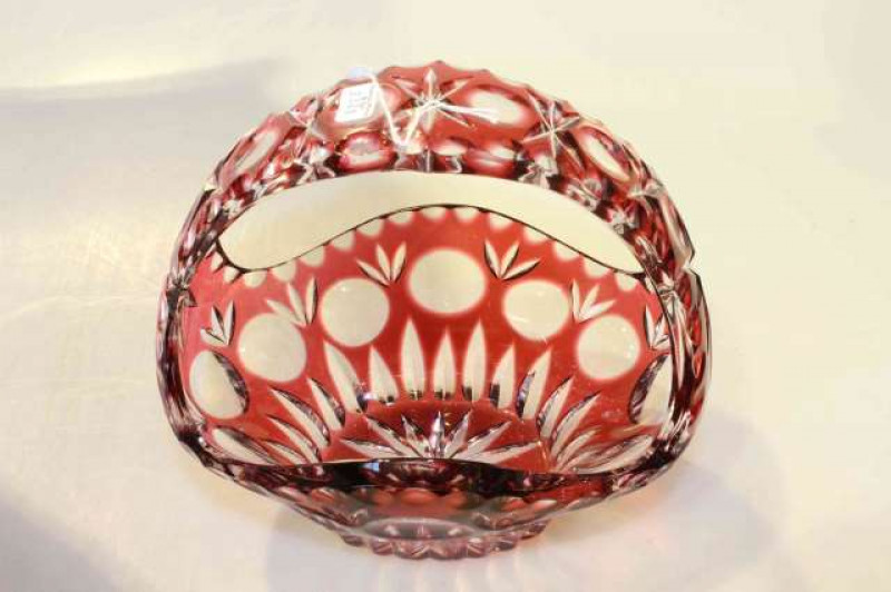 Bohemian ruby and clear glass basket