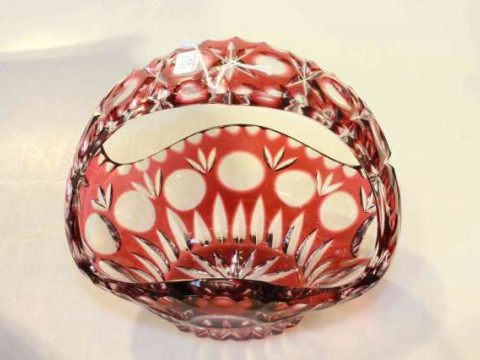 Bohemian ruby and clear glass basket