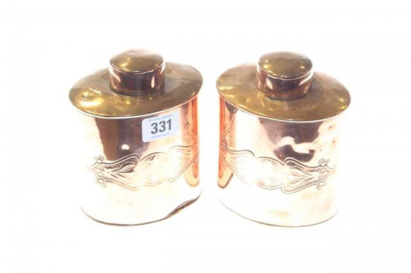 Pair of Arts and Crafts copper caddies by Joseph Sankey