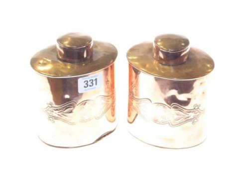 Pair of Arts and Crafts copper caddies by Joseph Sankey