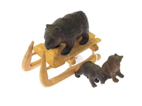 Three Black Forest bear carvings and a sledge (4)