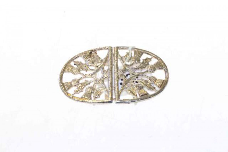 Silver two-piece buckle with Scottish thistle design