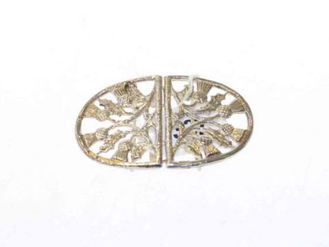 Silver two-piece buckle with Scottish thistle design