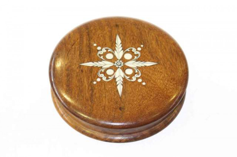 Bone inlaid circular box and cover