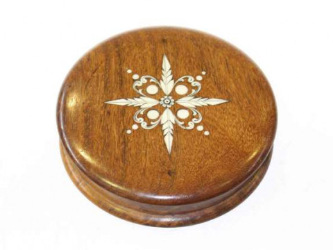 Bone inlaid circular box and cover