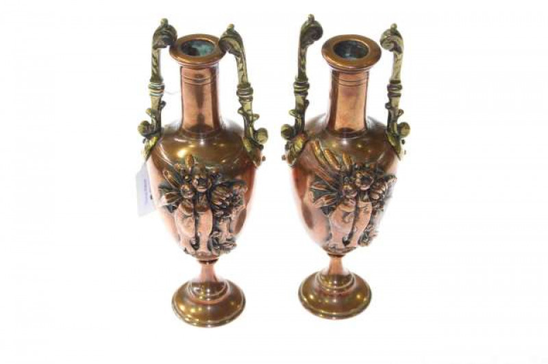 Pair of Continental 19th Century copper and brass vases