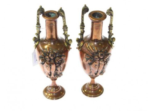 Pair of Continental 19th Century copper and brass vases