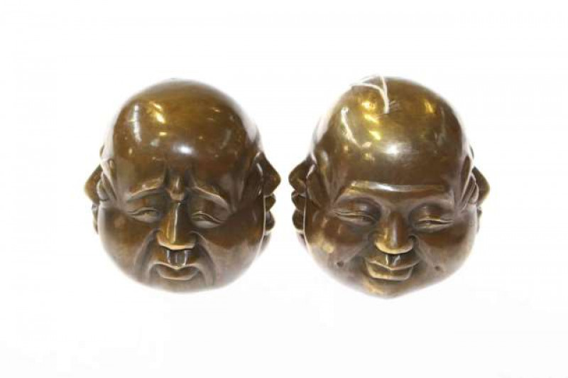 Pair of Chinese bronze four-face buddhas