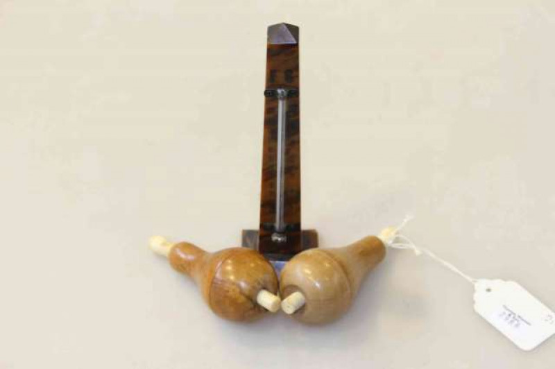 Desk thermometer and two turned bell pusher (3)