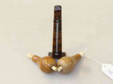 Desk thermometer and two turned bell pusher (3)