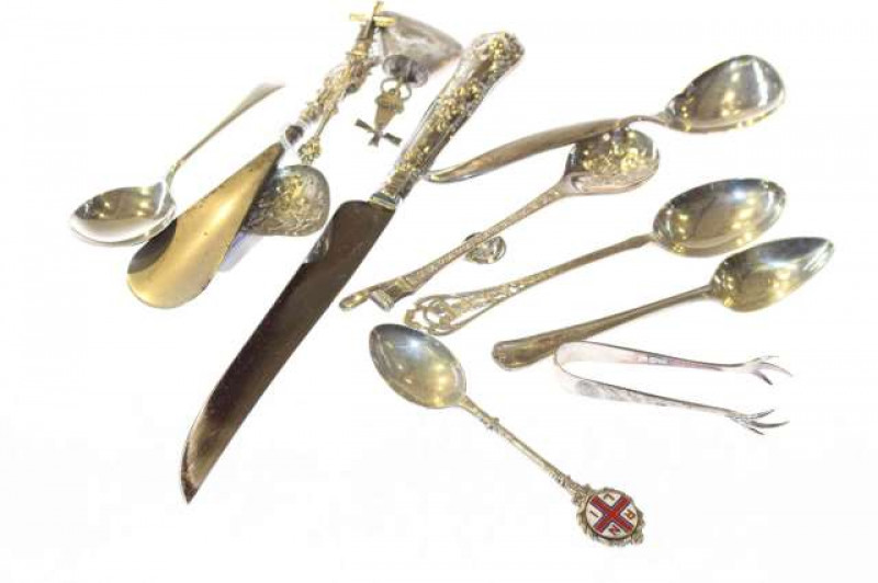 Silver spoons, plated spoons, etc