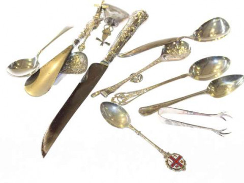 Silver spoons, plated spoons, etc