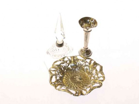 Art Nouveau silver pierced bowl, silver bud vase and a silver collared...