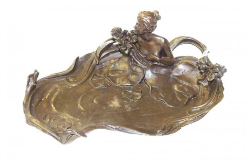 Art Nouveau style bronze card tray