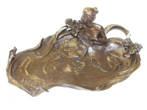 Art Nouveau style bronze card tray