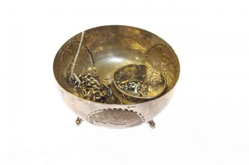 Foreign silver bowl, bracelets, etc