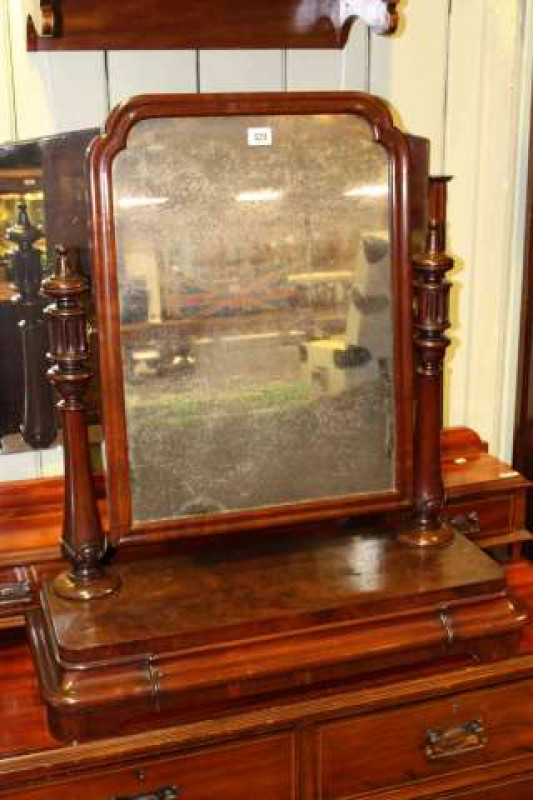 Large mid Victorian mahogany toilet mirror