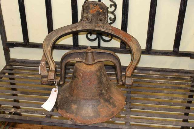 Large cast iron 'Liberty' bell, cast 'Independence 1776' (2)