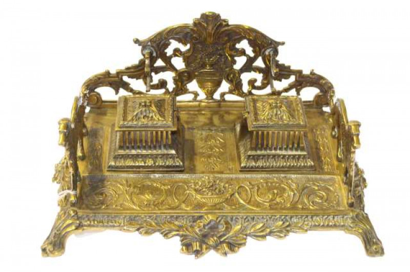 Handsome French cast brass inkstand, late 19th Century