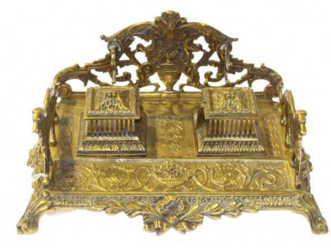 Handsome French cast brass inkstand, late 19th Century