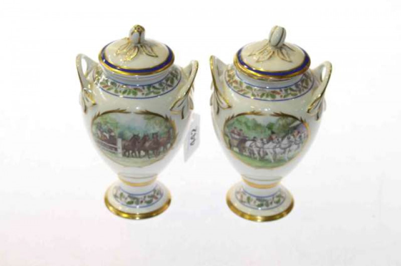 Pair of Minton vases and covers of equine interest