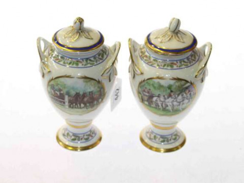 Pair of Minton vases and covers of equine interest